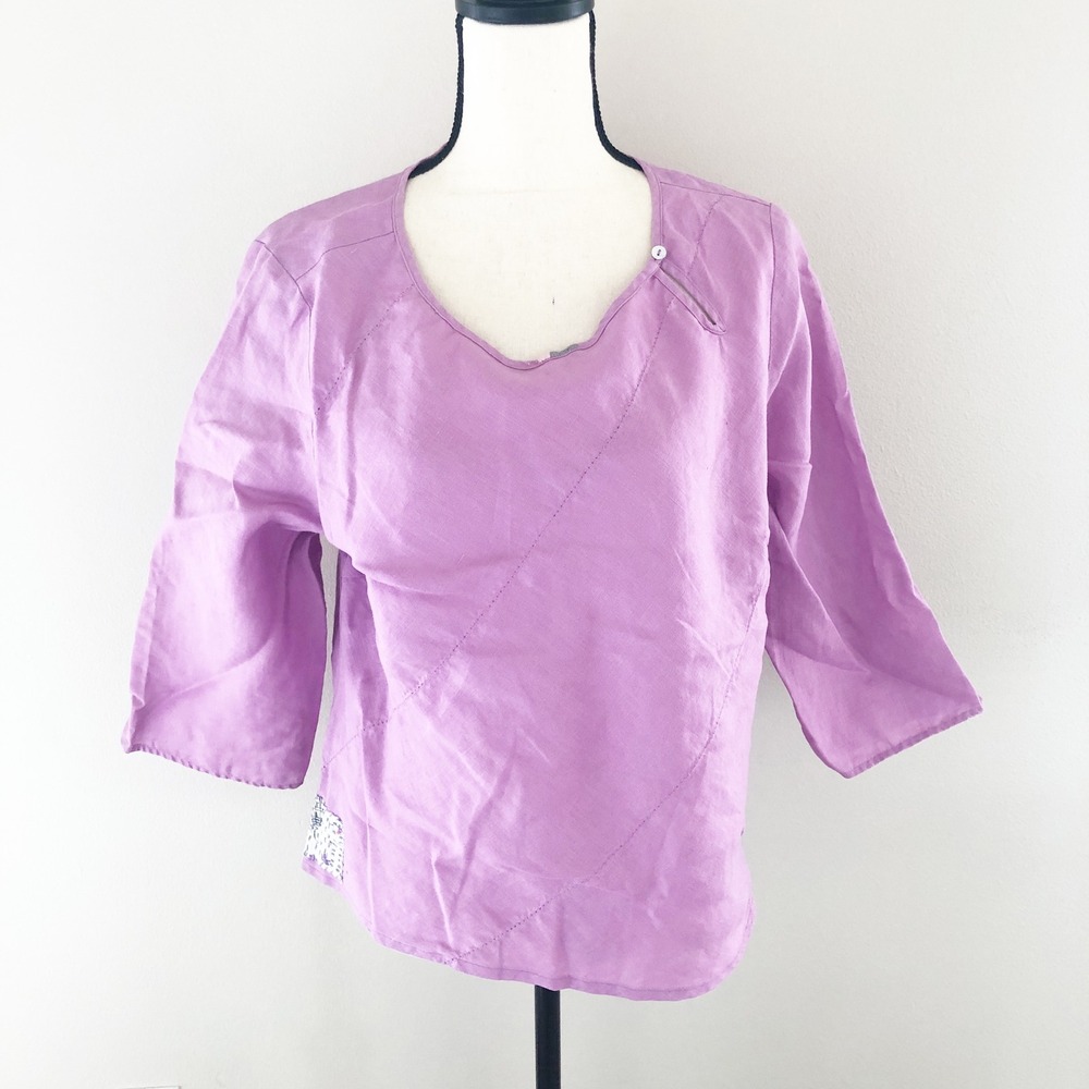 Edward Top Womens XL Orchid Purple 100% Linen 3/4 Sleeve Art to Wear Blouse